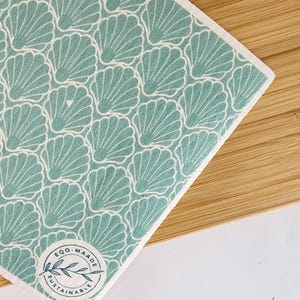 Mint Green Scallops Swedish Dish Cloth | Compostable & Biodegradable | Minimalist Gift | Swedish Dishcloth | Sustainable Cloth | Dishcloth