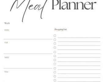 Planificateur de repas imprimable sur 7 jours avec liste de courses, plan de menus hebdomadaire et suivi des aliments pour la santé et la forme physique, organisez vos repas sans effort !