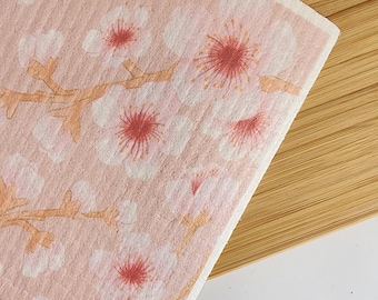 Lavette suédoise fleurs de cerisier roses | Compostable et biodégradable | Cadeau minimaliste | Lavette suédoise | Tissu durable | Lavette
