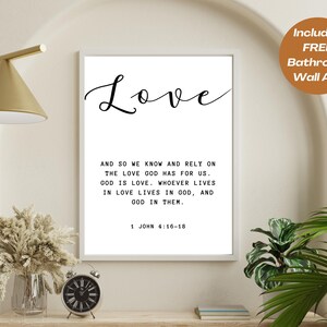 Scripture Wall Art, Love - 1 John 4:16-18, Bible Verse Prints, Christian Poster, Instant Download For Printing