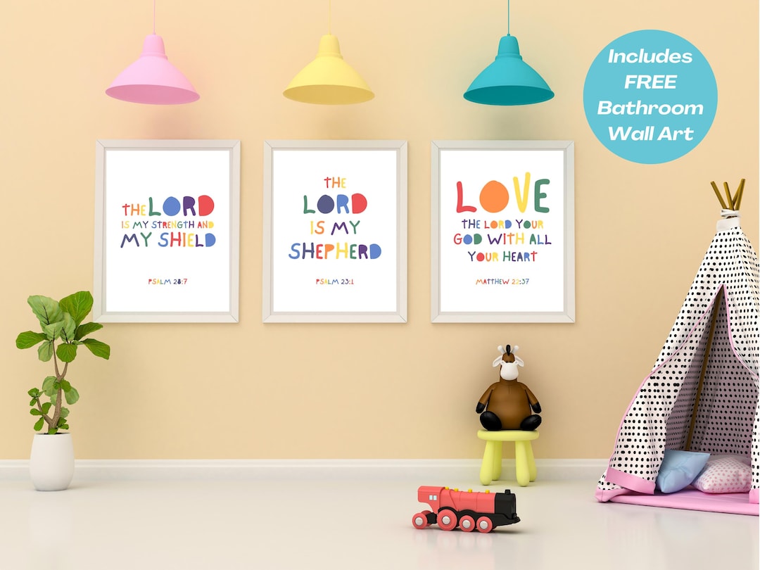 Kids Scripture Wall Art Set of 3, the Lord is My Shepherd, My Strength ...