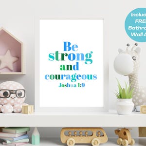 Scripture Wall Art For Boys, Be Strong and Courageous, Joshua 1:9, Bible Verse Prints, Christian Poster, Instant Download For Printing