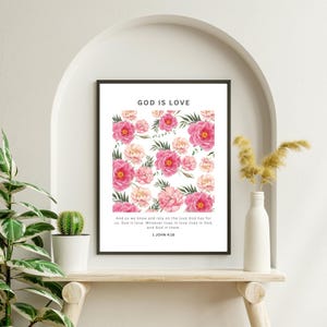 God Is Love Wall Art Print | 1 John 4:16 Scripture Art | Christian Bible Verse Decor for Home