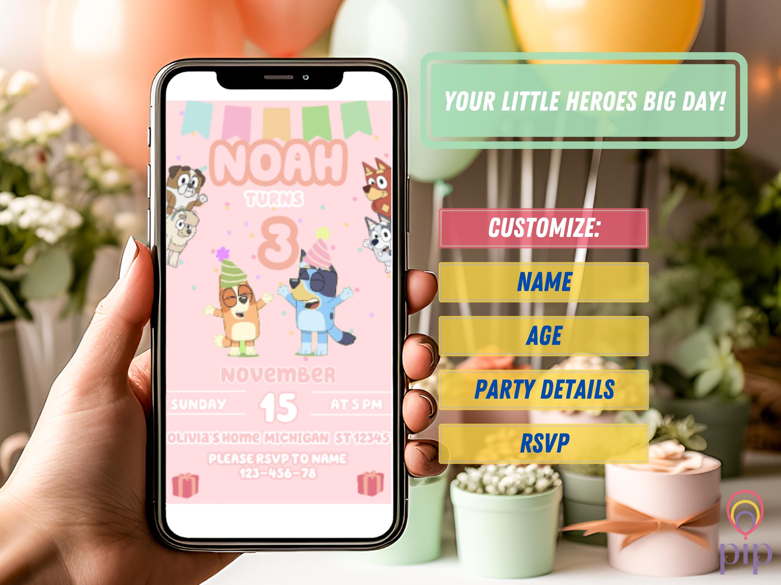 Blue Dog Invitation Template - Girls
