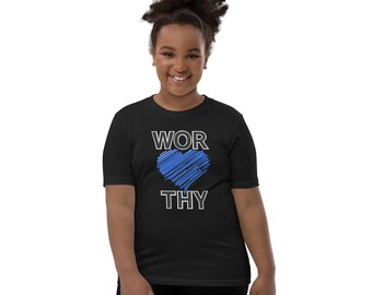 Worthy Blue Striped Heart Youth T-Shirt