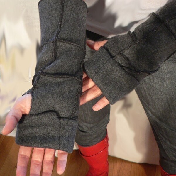 Xmittens- EXTRA LONG Charcoal Grey Xmittens with BLACK thread details- MEDIUM