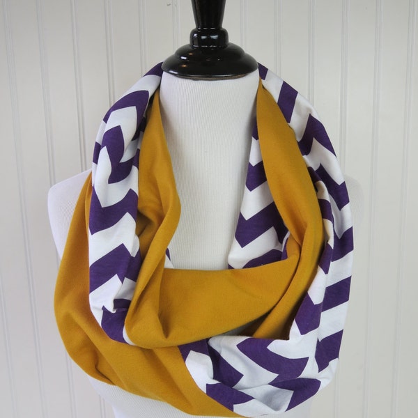 Baltimore Ravens Scarf - Minnesota Vikings Scarf - LSU Scarf - JMU Dukes Scarf - Gold Purple Chevron Infinity Scarf - Team Scarf