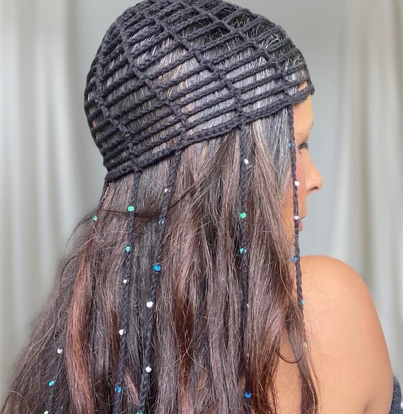 Crochet Mesh Beanie, Skull Mesh Hat, Beaded Crochet