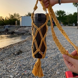 Macrame Water Bottle Holder, Boho Crossbody Strap, Tumbler Carrier, Handmade Drink Bottle Holder, Best Gift for Her or Girlfriend