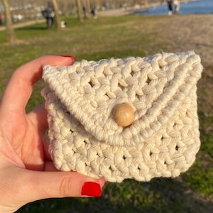 Handmade Macrame Wallet, Mini Knit Clutch Bag, Cute Coin Purse, Boho Small Handbag, Money Pouch, Card Holder, Mothers Day Gift, Gift for Her
