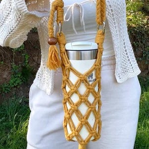 Macrame Water Bottle Holder, Adjustable Crossbody Strap, Tumbler Carrier, Handmade Drink Bottle Holder, Boho Best Gift for Her or Girlfriend