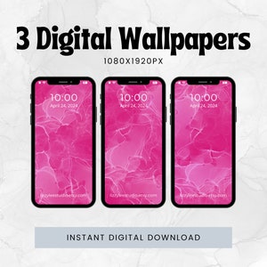 3 Pink Marble Texture Digital Wallpapers for Phone | Mobile Device Lock Screen Backgrounds | 1080px x 1920px | Instant Digital Download