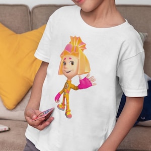 Simka.The fixes cartoons, Simka on a picture in orange and pink colour. Симка,.Organic cotton kids t-shirt