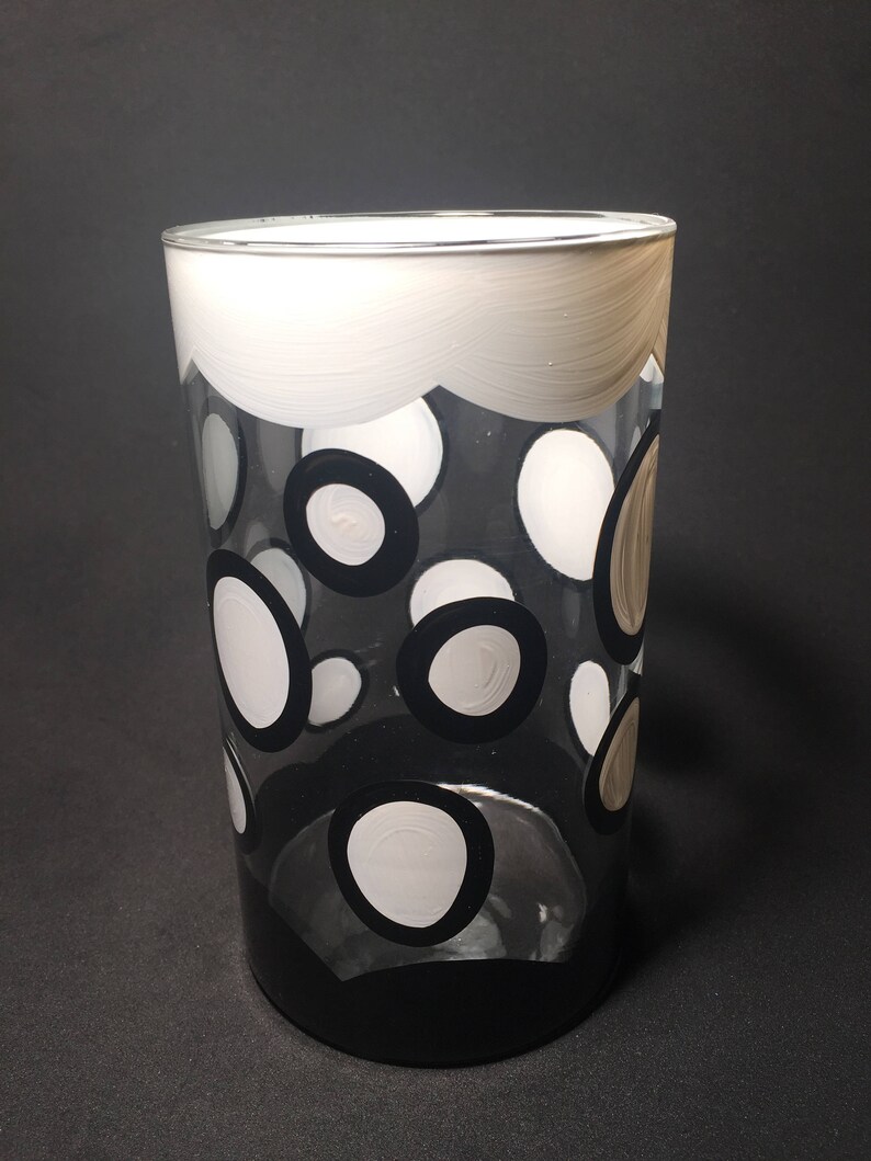 White & Black Vase With Polka Dots by Detroit Glass Company Etsy