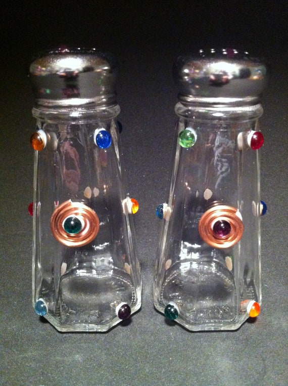 Retro Glass Copper w Lid Salt & Pepper Shakers Mason Jam Jar Design Shabby Cruet 