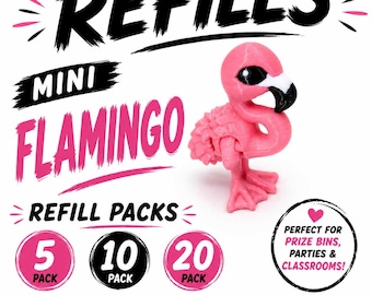 Paquete de recarga Mini Flamingo – Juguetes para cajas de premios impresos en 3D – Elige 5, 10 o 20 – Recompensas para el aula, recuerdos de fiesta, rellenos para cajas de tesoros