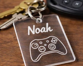 Llavero acrílico personalizado, etiqueta con nombre grabada con láser, accesorio para mochila gamer