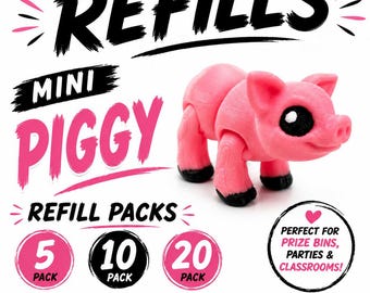 Paquete de recarga Mini Piggy – Juguetes para cajas de premios impresos en 3D – Elige 5, 10 o 20 – Recompensas para el aula, recuerdos de fiesta, rellenos para cajas de tesoros