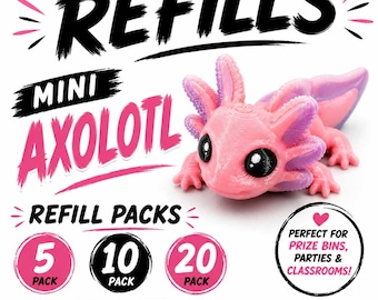 Mini-Axolotl-navulpakket – 3D-geprint speelgoed voor prijzenbak – kies 5, 10 of 20 – klasbeloningen, feestartikelen, schatkistvullers