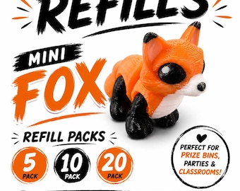 Paquetes de recarga Mini Fox: juguetes para cajas de premios impresos en 3D, recompensas para el aula, recuerdos para fiestas.