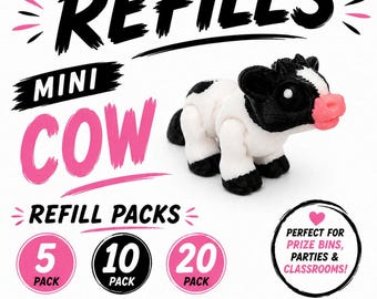 Paquete de recarga de mini vacas – Juguetes para cajas de premios impresos en 3D – Elige 5, 10 o 20 – Recompensas para el aula, recuerdos de fiesta, rellenos para cajas de tesoros