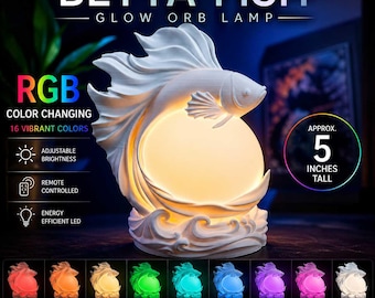 Lámpara LED RGB con forma de pez betta – Luz nocturna LED que cambia de color / Decoración inspirada en el océano