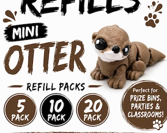 Paquete de recarga Mini Otter – Juguetes para cajas de premios impresos en 3D – Elige 5, 10 o 20 – Recompensas para el aula, recuerdos de fiesta, rellenos para cajas de tesoros