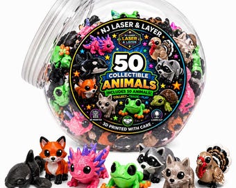 50 animales coleccionables impresos en 3D – Caja de premios con surtido personalizado, recuerdos de fiesta, juguetes