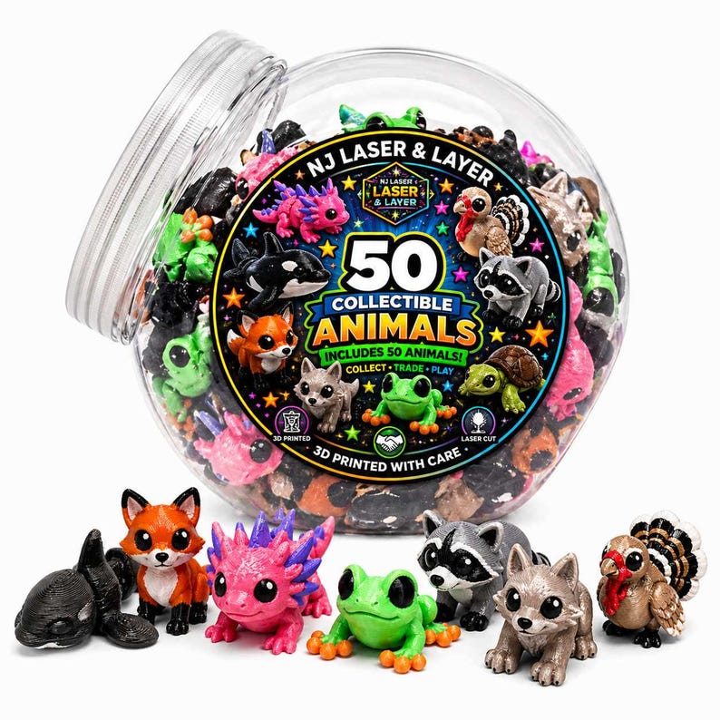 Custom 50 Pack 3D Printed Animals – Pick Your Own Mix – Classroom Prize Bin, Party Favors, Treasure Box Toys