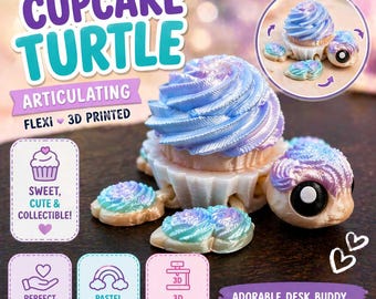 Tortuga con forma de cupcake de espiral dulce: juguete antiestrés articulado impreso en 3D.