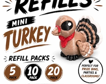 Paquete de recarga de mini pavos – Juguetes para cajas de premios impresos en 3D – Elige 5, 10 o 20 – Recompensas para el aula, recuerdos de fiesta, rellenos para cajas de tesoros