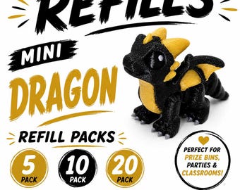 Paquete de recarga Mini Dragon – Juguetes para cajas de premios impresos en 3D – Elige 5, 10 o 20 – Recompensas para el aula, recuerdos de fiesta, rellenos para cajas de tesoros