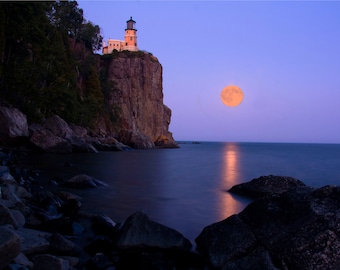 Split Rock Lighthouse North Shore Minnesota - Full Moon ~ 36" Canvas Print