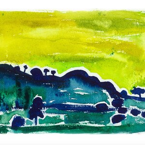 Sunset Skyline (A2) Landschaft Aquarell Malerei Druck Karte Dekor Poster Natur Ornamente Raum Foto Künstlerische Dekoration