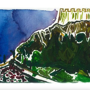 Akropolis Park (A2) - Aquarell Gemälde Druck Karte Dekor Poster Natur Ornamente Zimmer Foto Künstlerische Dekoration Mauer Schloß