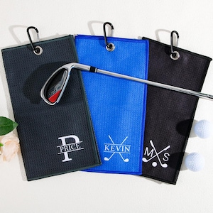 Personalised Golf Towel with Initials, Luxury Golfing Accessory, Personalised Golf Towel Gift, Personalised Golf Towel, Golf Towel Black