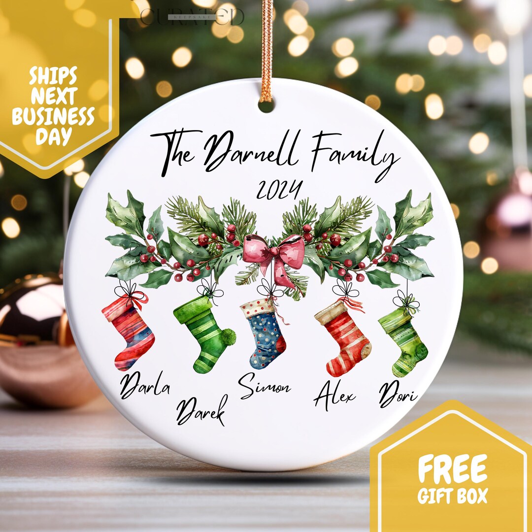 Personalized Family of 5 Ornament, Custom Family Stocking Ornament With ...