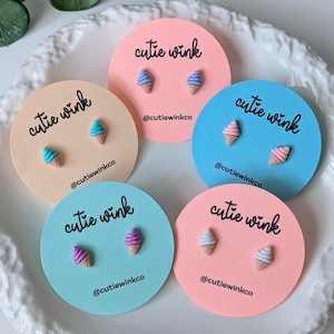 Ice Cream Cone Stud Earrings: Kawaii Dessert Jewelry, Handcrafted, Teal Purple Pink White Blue