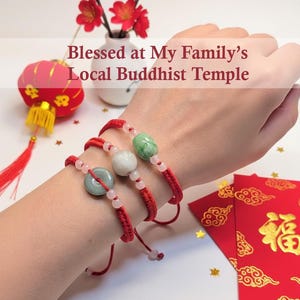 Braccialetto con filo rosso, benedetto dal tempio, protezione, capodanno lunare cinese, anno del cavallo, annodato a mano, giada sintetica, edizione annuale limitata