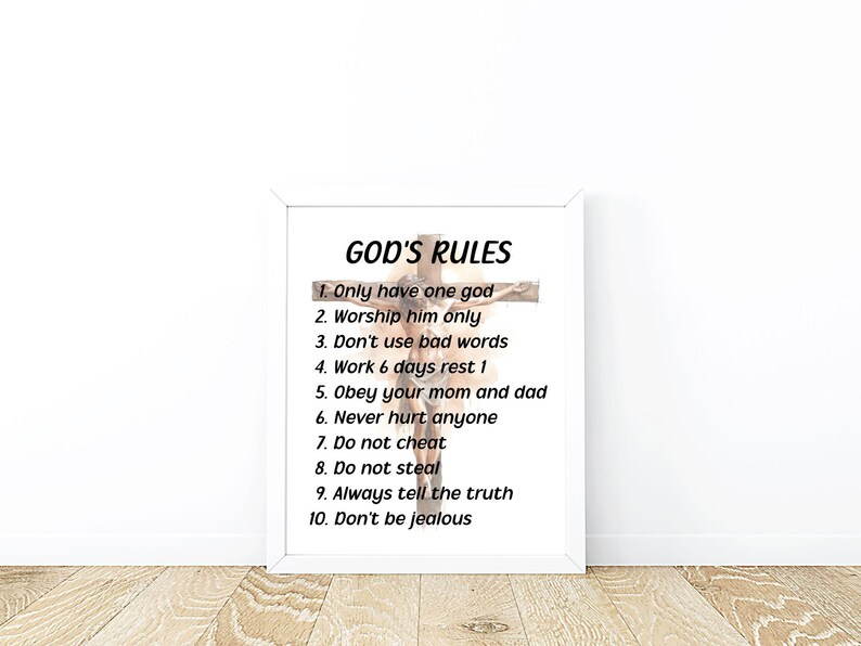 God's Rules Printable Wall Design, Bible Family Rules Canvas, 10 Rules ...