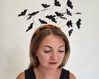 Flying Bat Headband, Halloween Headpiece for Women, Witch Costume Headband, Handmade Bat Hair Accessory
