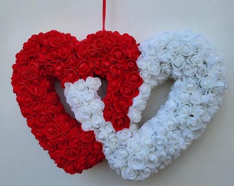 Rot-Weiße Rose Herz Kranz: Valentinstag Türbehang
