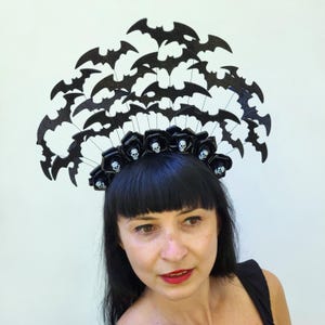 Black Bat & Rose Halloween Headband: Gothic Vampire Crown