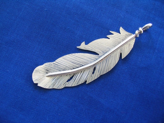 Silver Dropped Eagle Feather Pendant - Silver Eagle Feather Pendant Silver Dropped Eagle Feather Pendant - Silver Eagle Feather Pendant