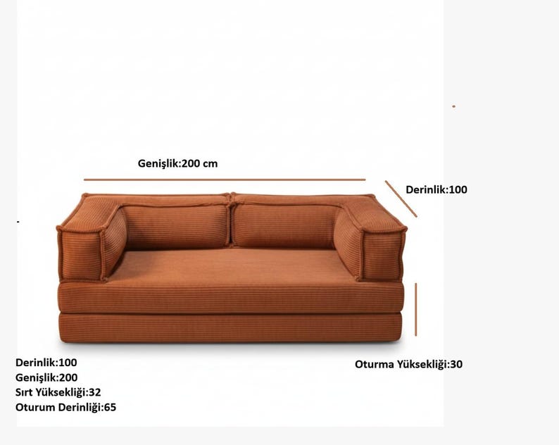 Corduroy Floor Sofa, 12 Inch Thick Seating, Washable Loveseat, Modular Sleeper Couch image 11