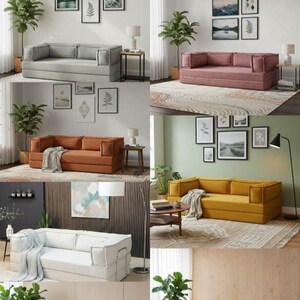 Divano da pavimento in velluto a coste, seduta da pavimento spessa 30 cm, divanetto a due posti in velluto a coste lavabile, divano letto modulare, divano letto su misura, salotto immagine 7