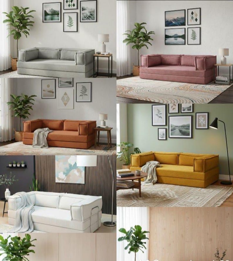 Divano da pavimento in velluto a coste, seduta da pavimento spessa 30 cm, divanetto a due posti in velluto a coste lavabile, divano letto modulare, divano letto su misura, salotto immagine 7