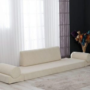 Corduroy vloerbank, wasbare geribbelde fluwelen slaapbank, aangepast formaat dagbed afbeelding 4