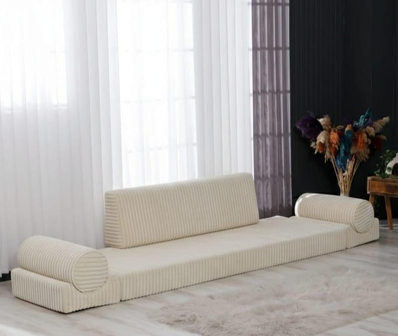 Corduroy vloerbank, wasbare geribbelde fluwelen slaapbank, aangepast formaat dagbed afbeelding 4