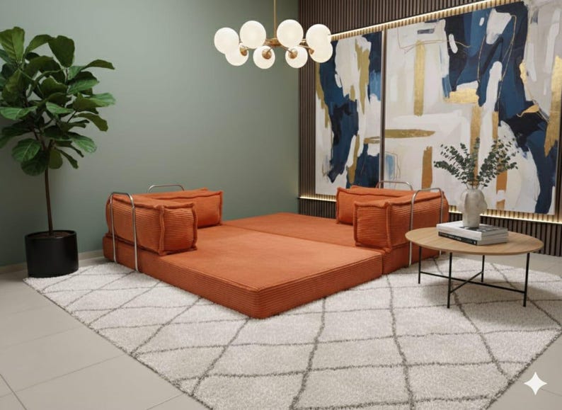 Corduroy Floor Sofa, 12 Inch Thick Seating, Washable Loveseat, Modular Sleeper Couch image 2